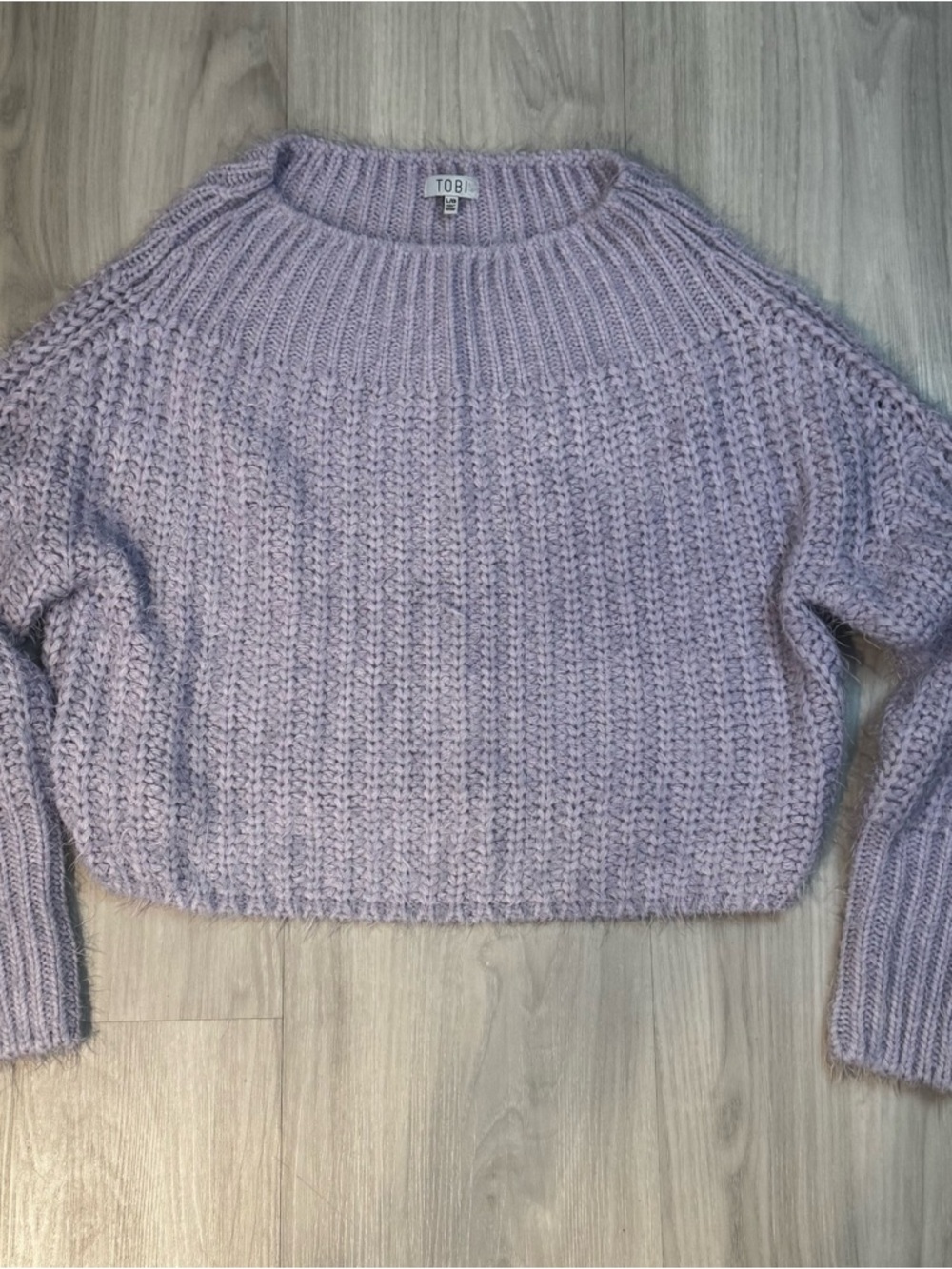 TOBI Valerie Lavender purple off the shoulder fuzzy sweater size large - Picture 7 of 12